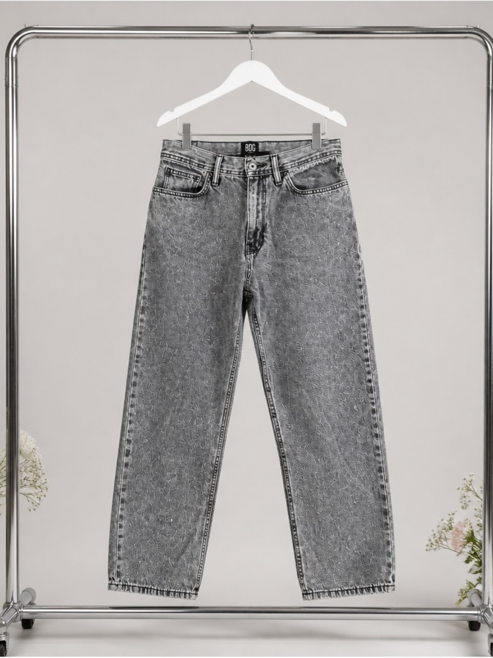 BDG Grey Acid-Wash Straight-Leg Jeans